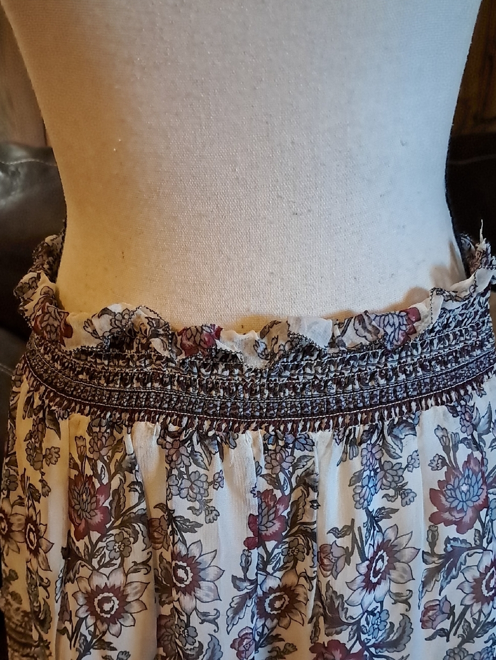 Anthropologie Boho Floral Tiered Ruffle Smocked Waist Lined Skirt - Picture 2 of 7